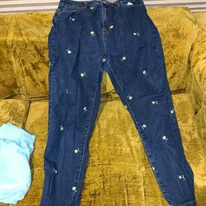 BDG EMBROIDERED DAISY PANTS. Highwaisted, size:27.